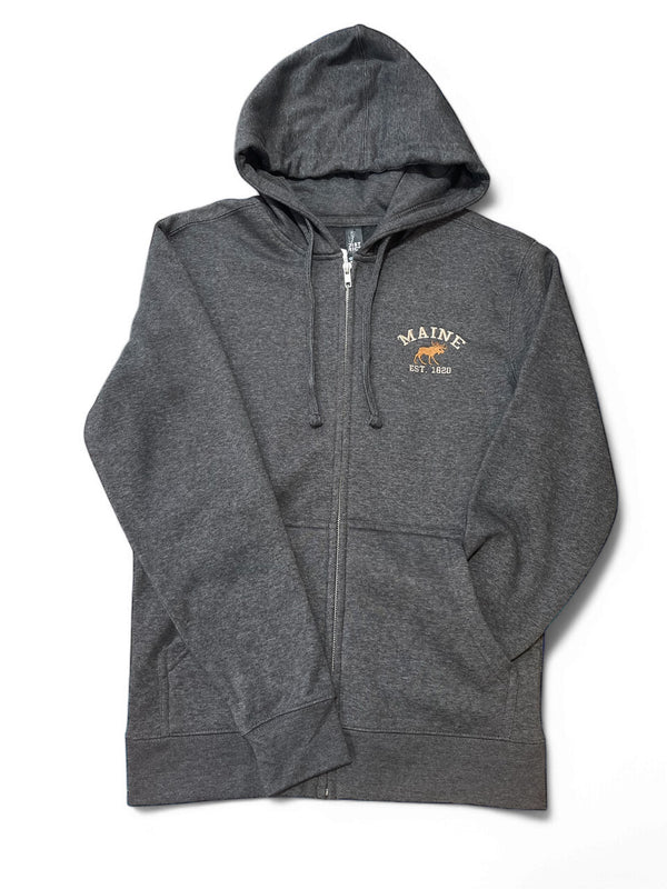 610A2122-7AEC-4043-8E9F-3FDD154D0AF8 Full Zip Hoodie with Maine Moose Embroidery