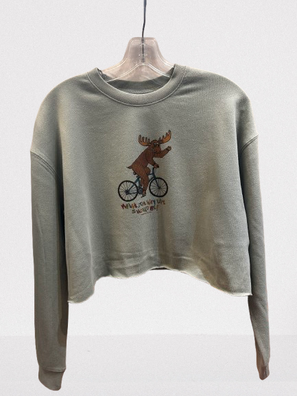 Maine Moose Riding a Bicycle – Crop Sweatshirt