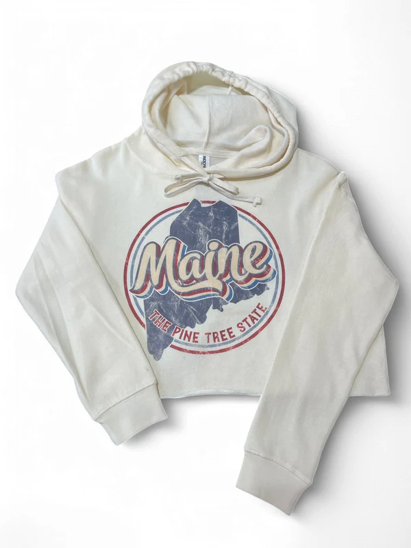 Women’s Lightweight Crop Hooded Sweatshirt Maine Print