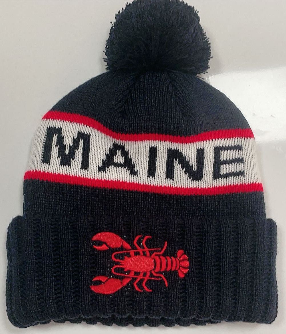 Tri Color Pom Knit Beanies with Cuff - Maine