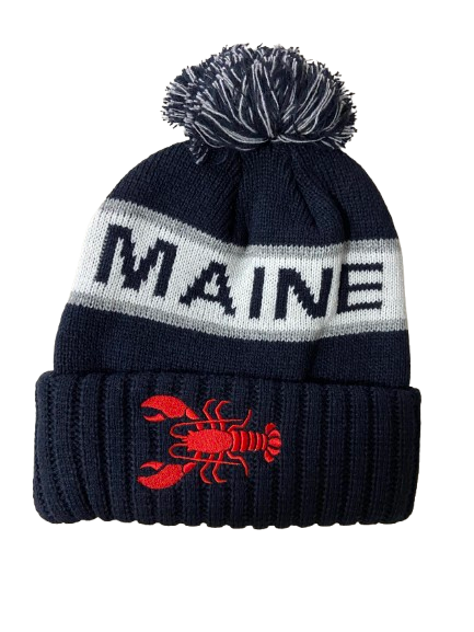 Tri Color Pom Knit Beanies with Cuff - Maine