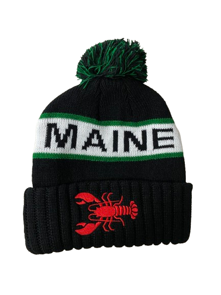 Tri Color Pom Knit Beanies with Cuff - Maine