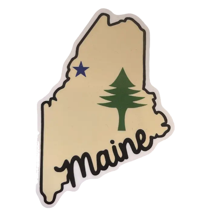 Maine State Outline with Pine Tree & North Star Sticker - 4”
