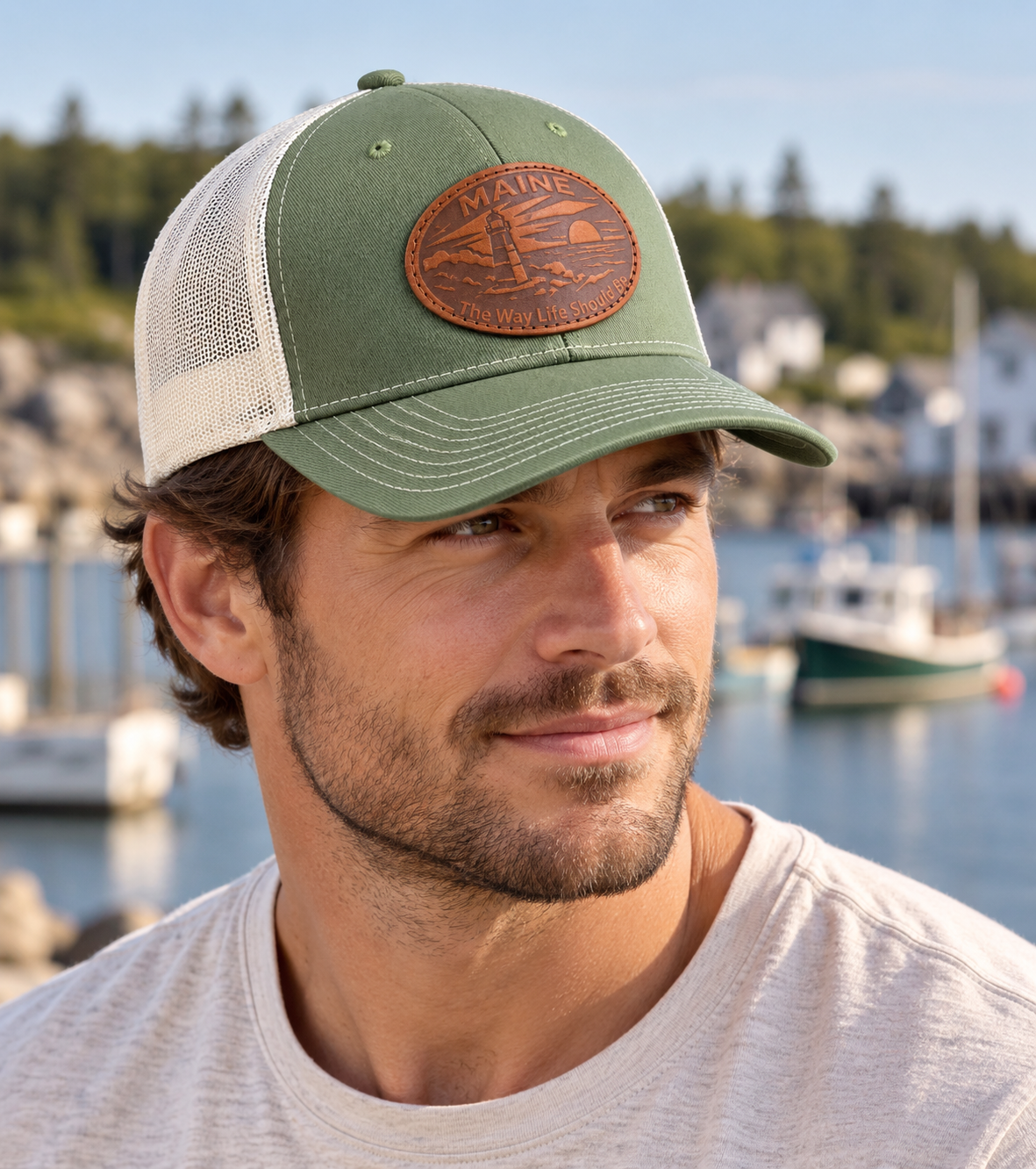 Maine Leather Patch Low Pro Trucker Hats